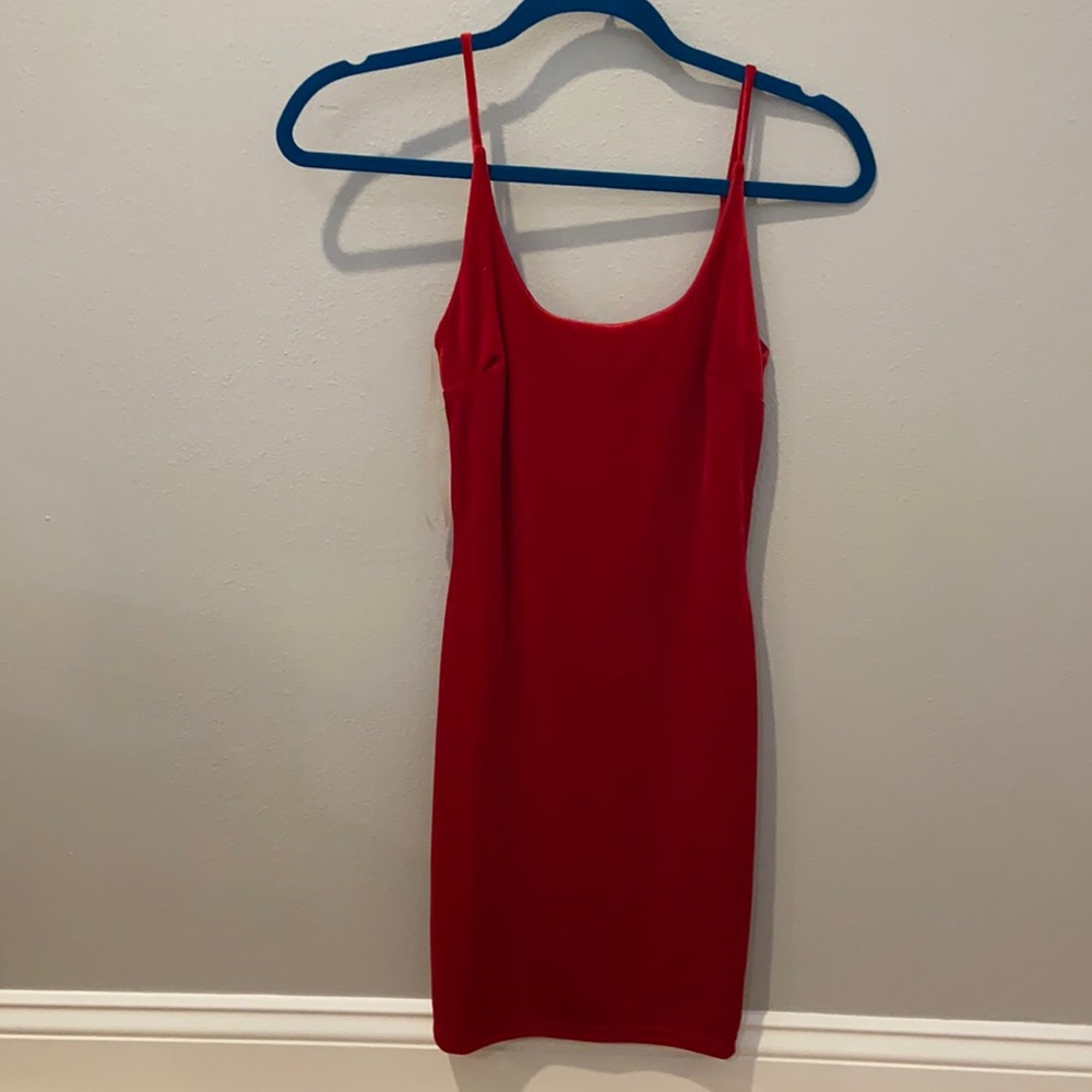 Akira Red Fitted Velvet MidiDress